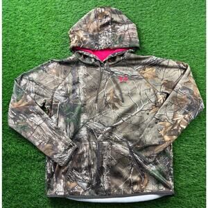 Under Armour Hunting L Realtree Xtra Camo Hoodie Pullover Pink ColdGear Storm